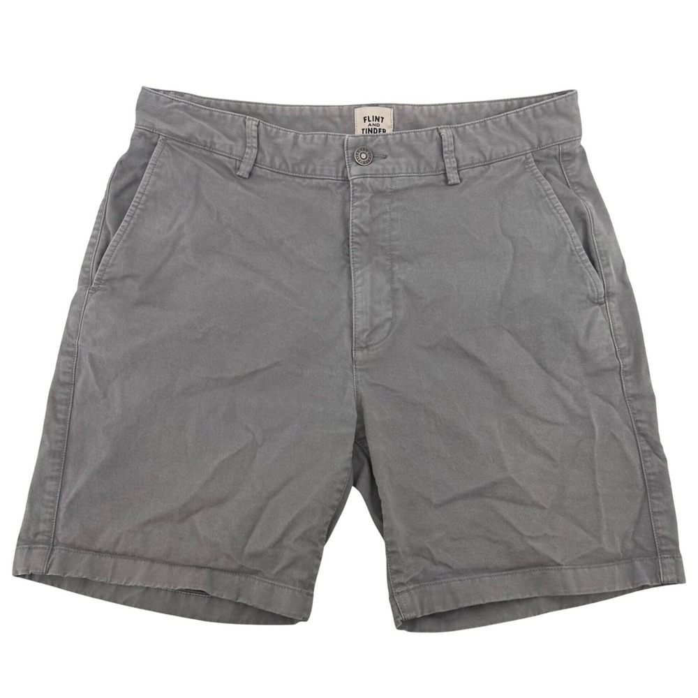 Flint and Tinder 365 Chino Shorts Mens 31 Grey Stretch Twill 7" Inseam Preppy